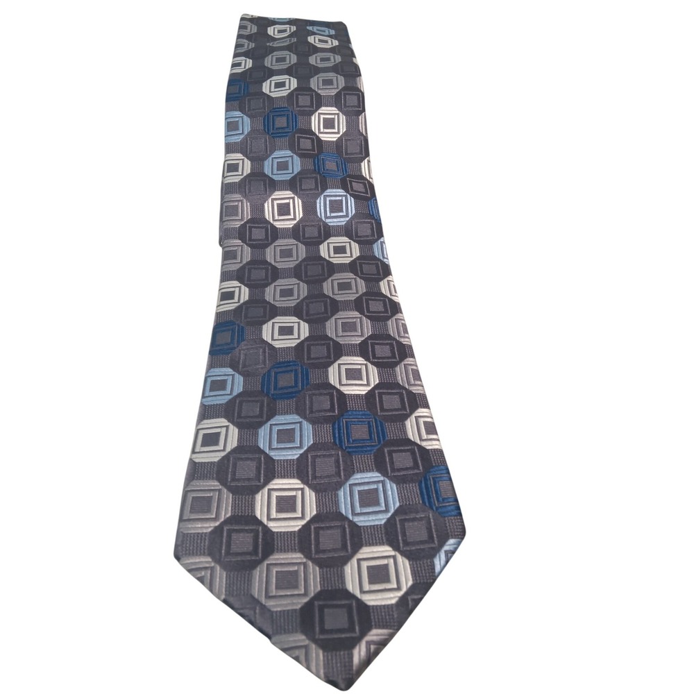 Michael Kors Men Tie Geometric Squares Pattern 100% Silk Gray Blue - Picture 6 of 6